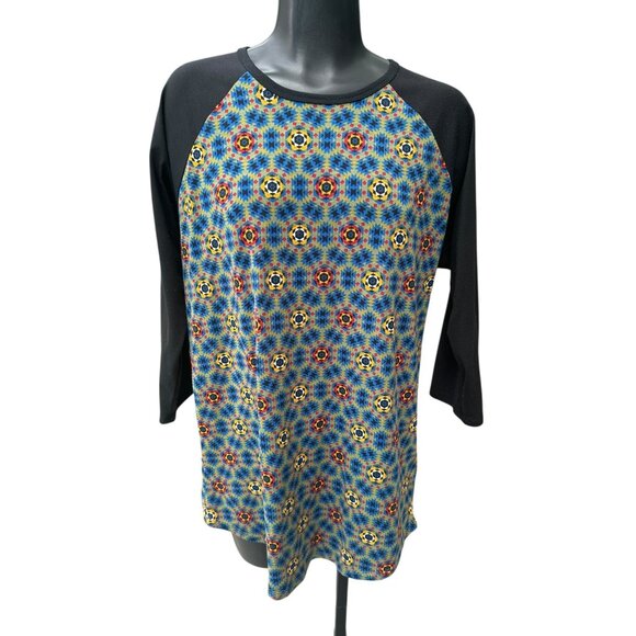 LuLaRoe Randy Raglan Tee Women’s M Multicolor Geometric Floral Hippie Style Top - Picture 1 of 9
